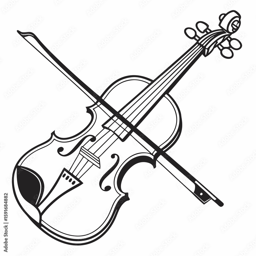 Obraz premium Violin – Classical Instrument Vector Illustration on White Background