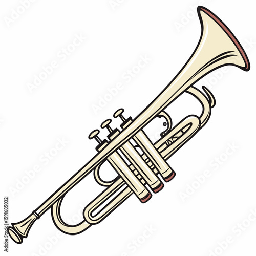 Trumpet – Brass Instrument Vector Illustration on White Background