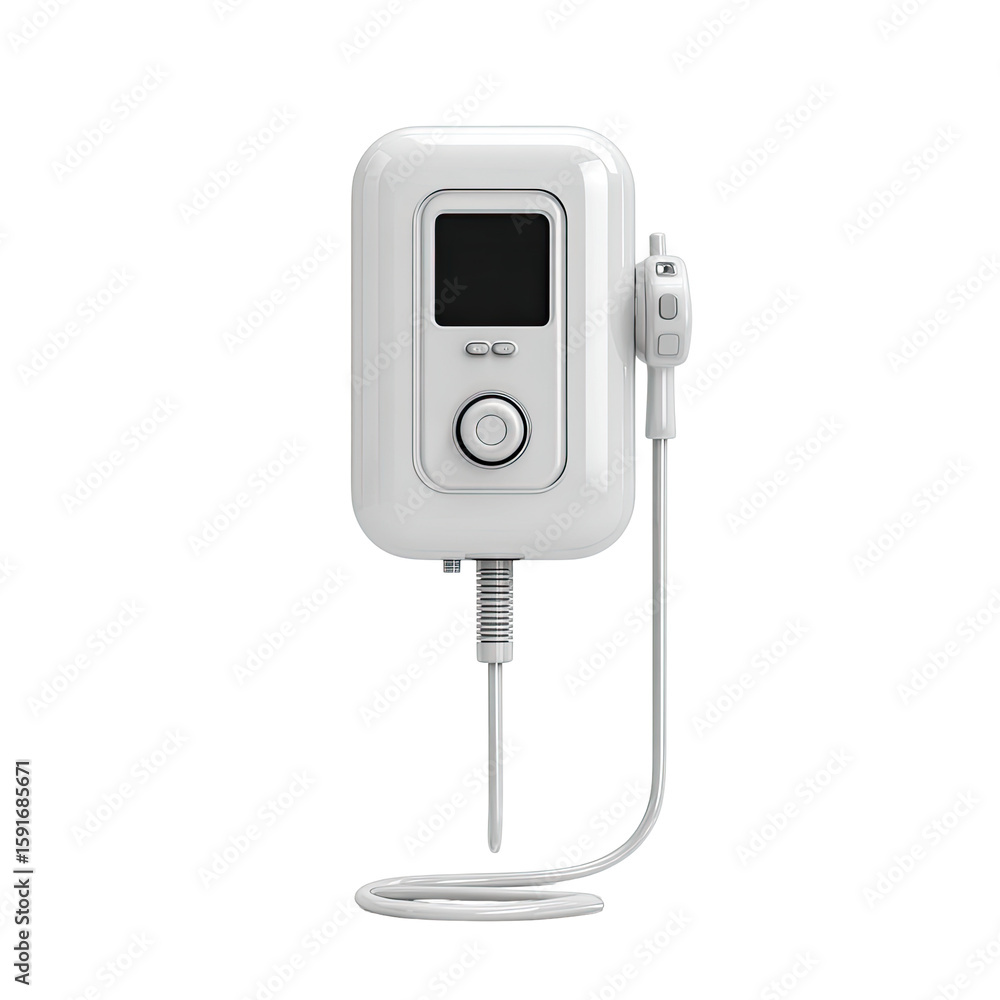 White rectangular device with digital display and wand White rectangular device with digital display and wand
