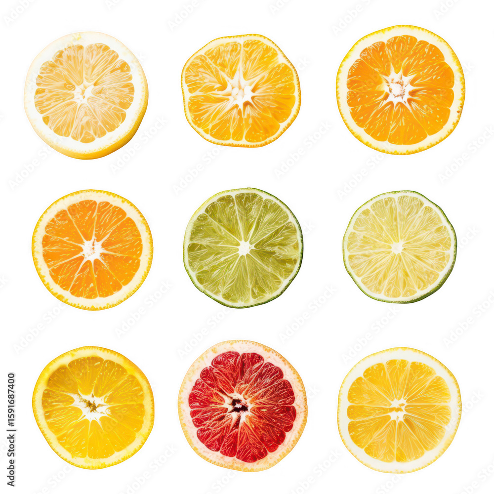 Obraz premium Nine citrus fruit slices in a grid