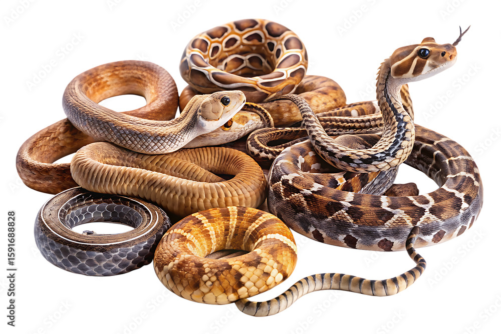 Obraz premium rattlesnakes--and-exotic-snakes-isolated on white background, png, ai generated.