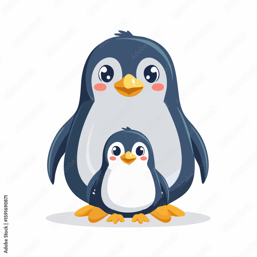 Fototapeta premium Lovely Penguin Family Wildlife Illustration