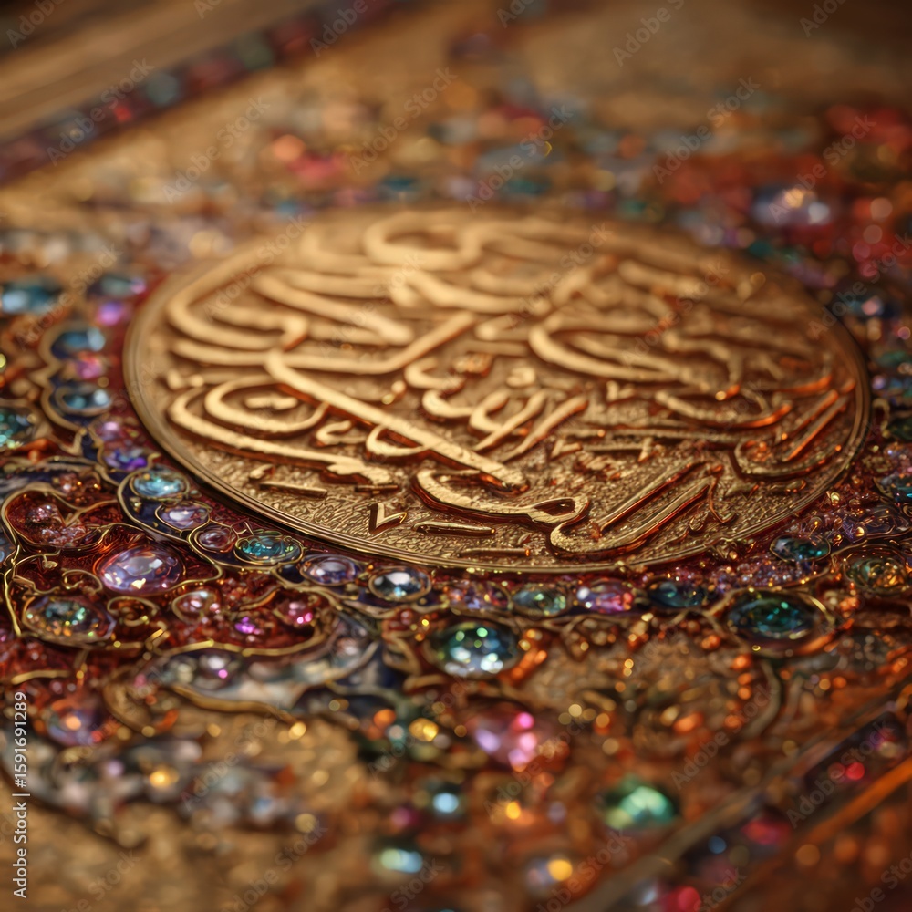 Ornate Gold Islamic Calligraphy Design With Jewels Ornate Gold Islamic Calligraphy Design With Jewels