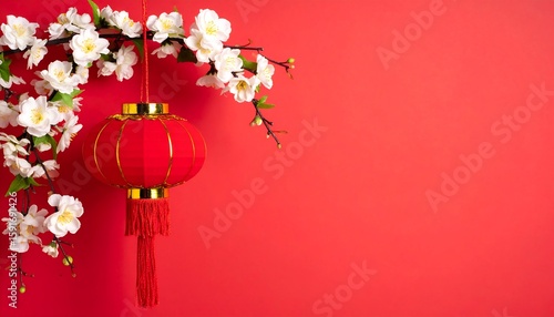 Red Lantern with White Blossoms