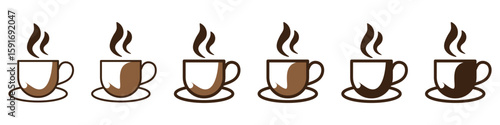 Coffee Cup icons set isolated on transparent background. Coffee cup with steam vector illustration. Hot beverage icons set.
