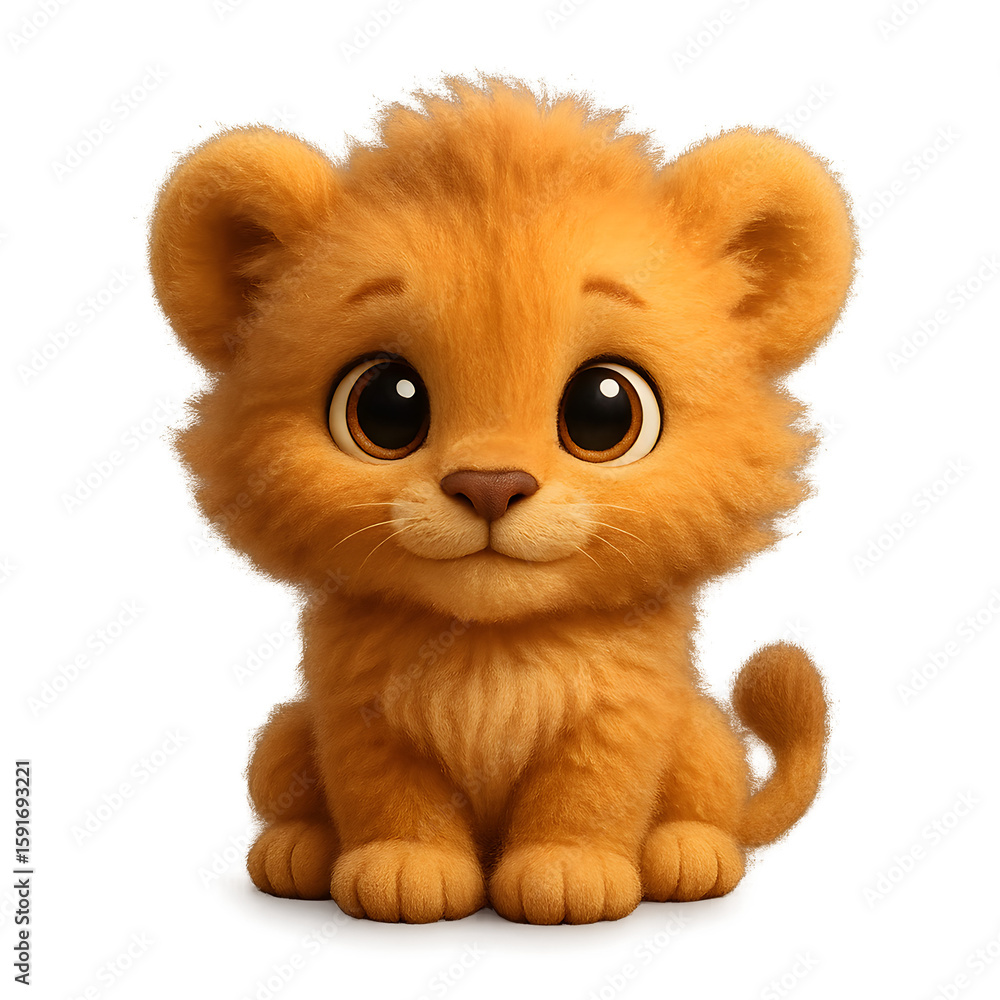 Fototapeta premium Cute cartoon lion cub sitting and looking adorable 