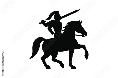 Silhouette of a Medieval Knight on Horseback Wielding a Sword a Classic Symbol of Courage and Chivalry in a Striking Silhouette Style silhouette