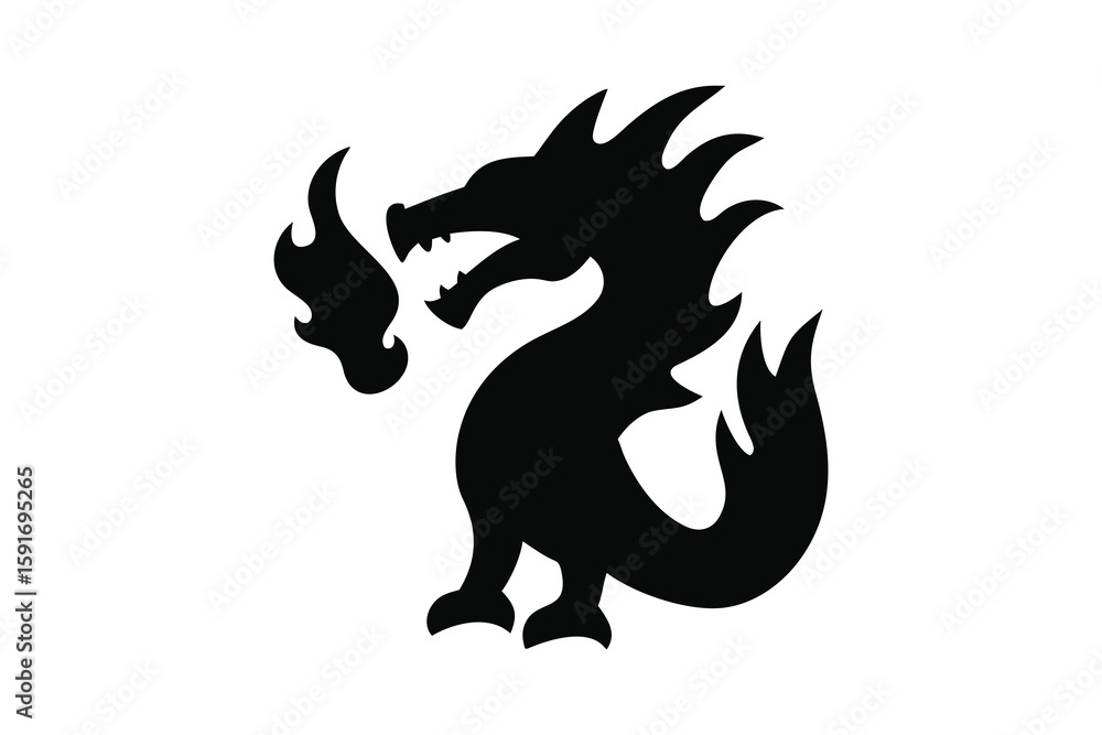 Majestic Dragon Breathing Fire Black Silhouette on White Background Fantasy Creature Mythical Beast Simple Design Powerful Symbol Strong Icon Vector Illustration silhouette Majestic Dragon Breathing Fire Black Silhouette on White Background Fantasy Creature Mythical Beast Simple Design Powerful Symbol Strong Icon Vector Illustration silhouette