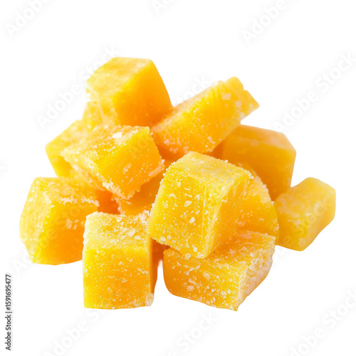 Frozen, cubed, yellow fruit