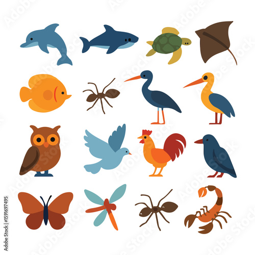 Cartoon animal vector pack and colorful animal characters.