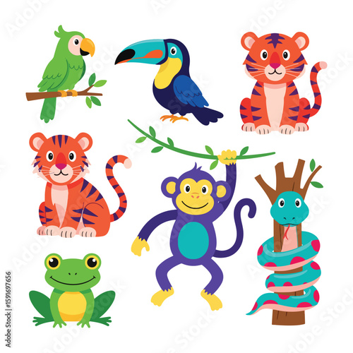 Cartoon animal vector pack and colorful animal characters.