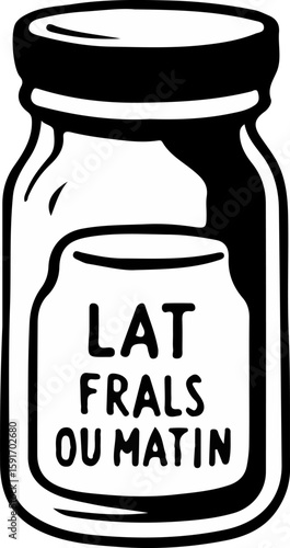Monochrome jar illustration with “LAT FRALS OU MATIN” text, perfect for artistic culinary branding, vintage packaging, and minimalist herbal or food-themed product design