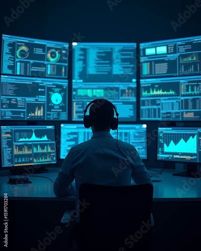 Person working on multiple computer screens