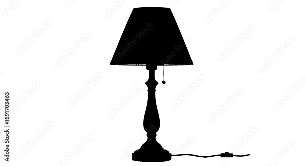 Obraz premium Silhouette of a classic table lamp with a lampshade and a cord.