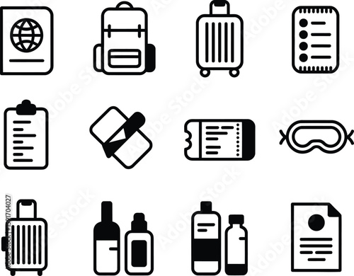 Essential Travel Items Icons Set