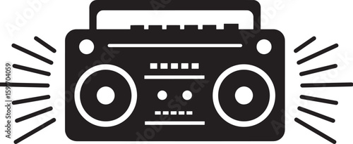 A black and white boombox with sound waves emanating from its speakers vector silhouette trending on Adobe Stock and microstock marketplaces