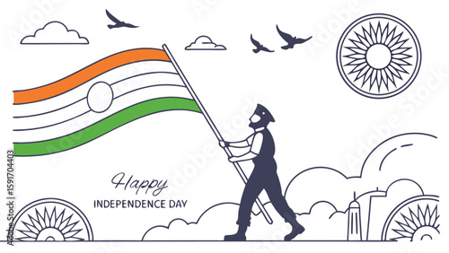 Celebrating national independence with flag raising vector graphic