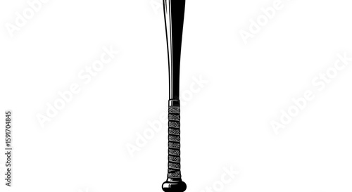 Black baseball bat, vertically oriented, with a textured grip.