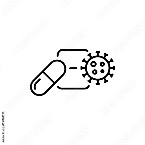 Minimal line icon of antiviral drug targeting virus