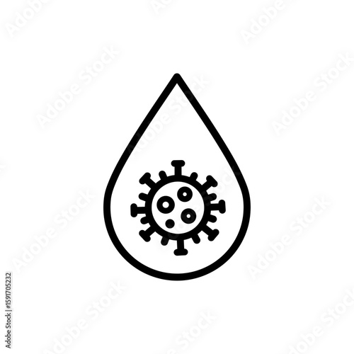 Black outline icon of virus inside a saliva drop