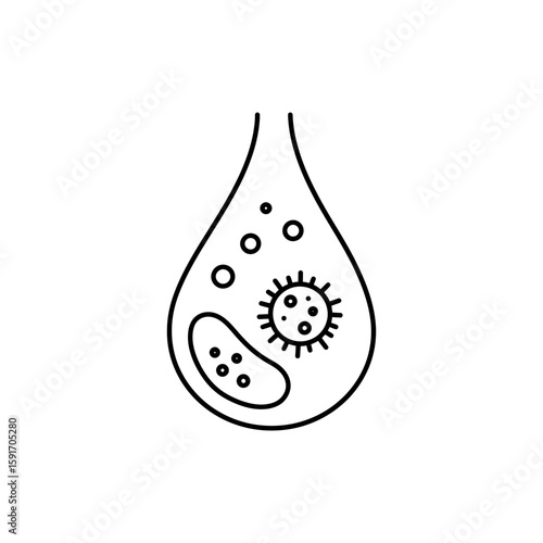 Thin linear icon of virus floating in bloodstream for medical and biological visuals