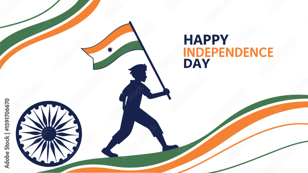 Fototapeta premium Independence day celebration with flag waving and graphic elements