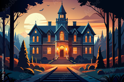 Abandoned Asylum Flickering Lights vector illustration