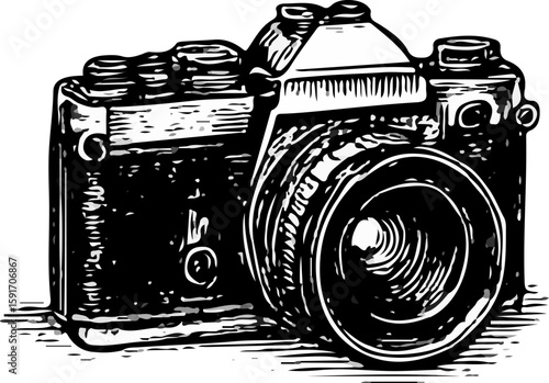 Classic film camera with mechanical dials and lens—perfect for nostalgic photography themes and analog aesthetics