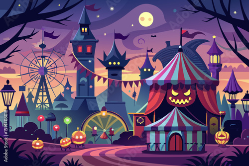 Spooky Carnival Haunted Rides vector illustration