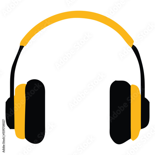 Modern Yellow and Black Headphones Vector Icon Illustration
