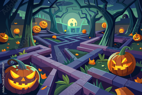 Spooky Maze Jack O Lantern Lights vector illustration
