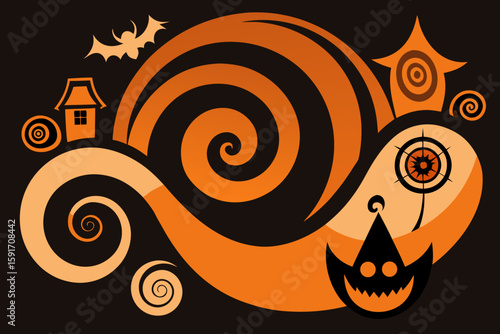 Black and Orange Swirl with Halloween Icons vector illustration