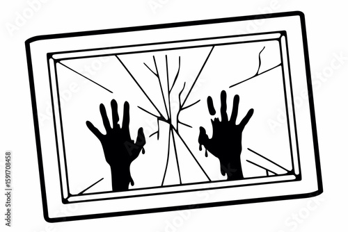 Bloody Handprints on Cracked Glass vector illustration