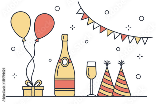 Flat Design Party Background with Champagne vector illustration