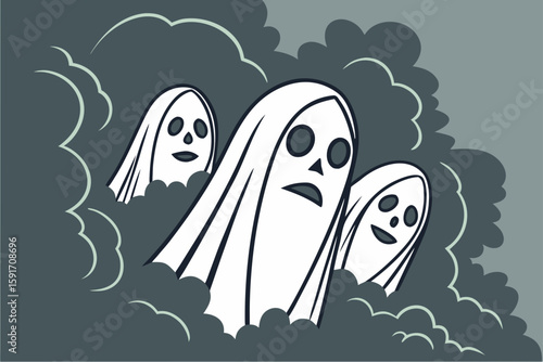 Ghostly Faces Appearing in Mist vector illustration