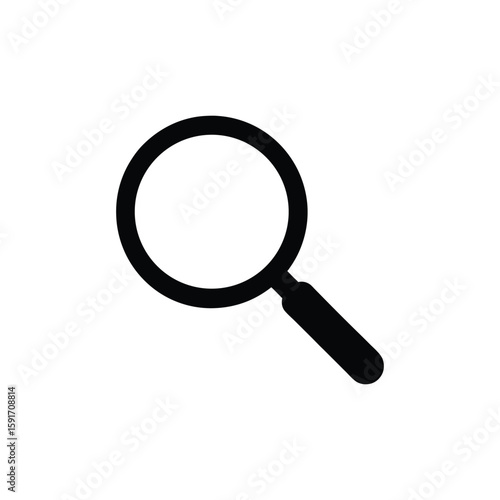 Vector art of a black magnifying glass icon symbolizing search and discovery
