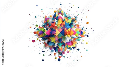 Abstract colorful geometric shapes exploding outward