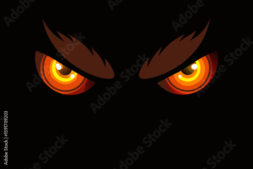 Scary Eyes Glowing in Black Background vector illustration