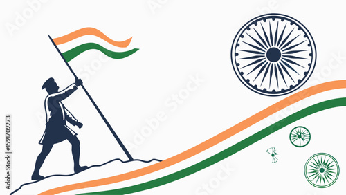 Indian flag raising silhouette illustration