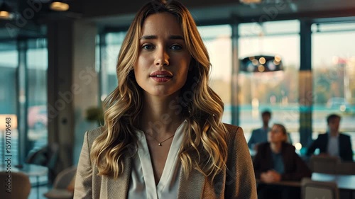 Businesswoman giving a presentation in a sleek modern office