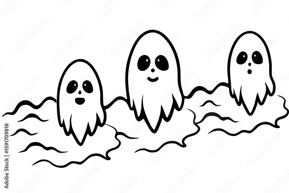 Obraz premium Ghostly Faces Appearing in Mist vector illustration
