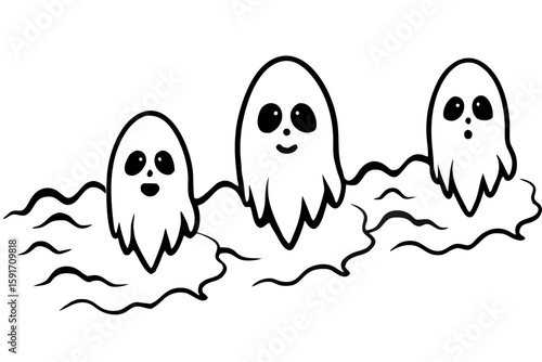 Ghostly Faces Appearing in Mist vector illustration