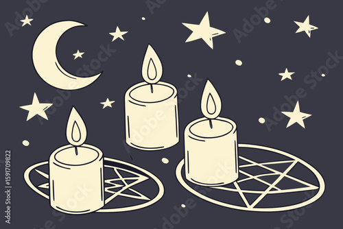 Floating Candles and Spell Symbols vector illustration