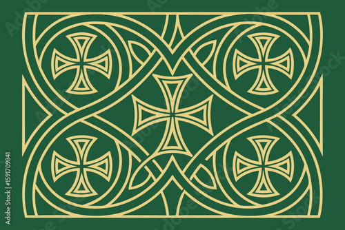 Geometric Pattern of Celtic Crosses and Knots vector illustration