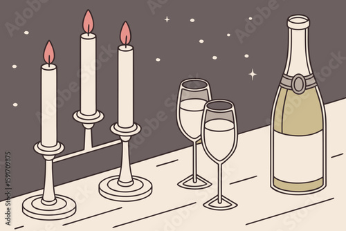 Glowing Candlelight and Champagne Toast Scene vector illustration