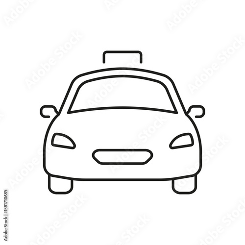 Taxi Front View Line Icon. Urban Transportation, Taxi Service, And Ride-Hailing Outline Symbol. Public Transport And Commuting. Editable Stroke. Isolated Vector Illustration