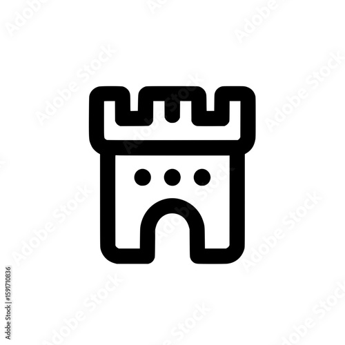 Bold castle tower icon representing medieval architecture, fortress defense, or historic monument.