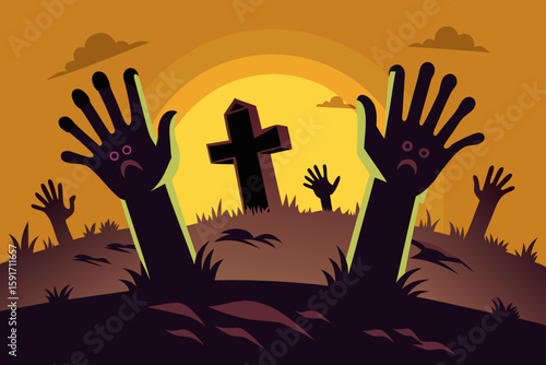 Zombie Hands Emerging from the Grave vector illustration