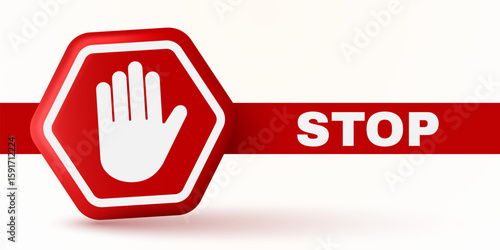 Red STOP 3d icon. Alert, caution or emergency notification. Danger hazard notification. Caution alert notice. Vector Illustration