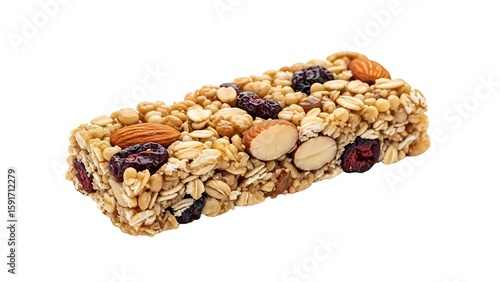 Delicious granola bar with almonds cranberries and oats isolated on white background healthy snack food 100 cal on transparent background